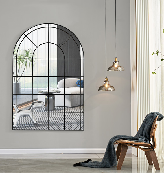 Black Arched Window Wall Mirror